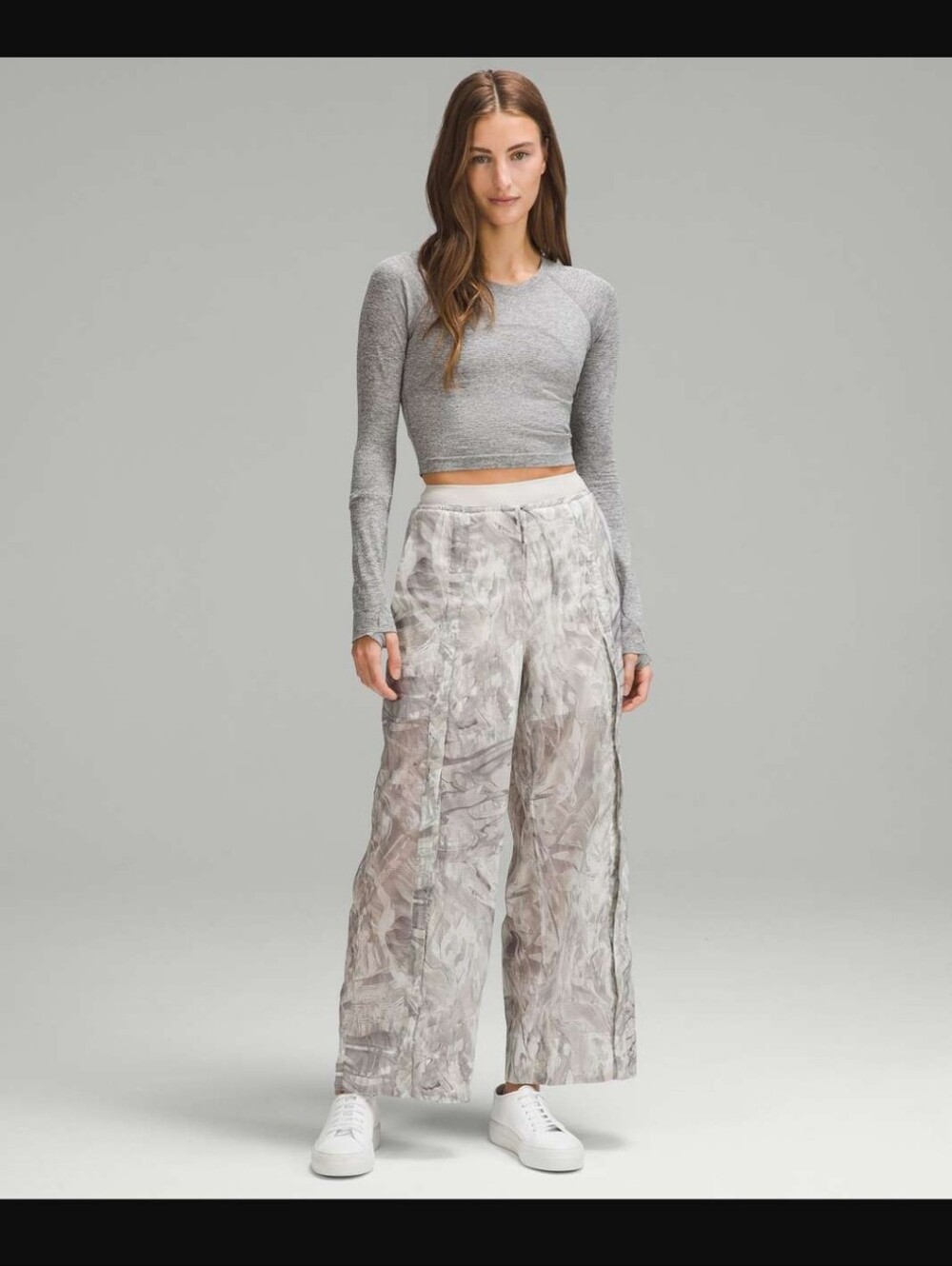 Lululemon Snap Leg Wide Leg Marble Print Pants in Light Gray